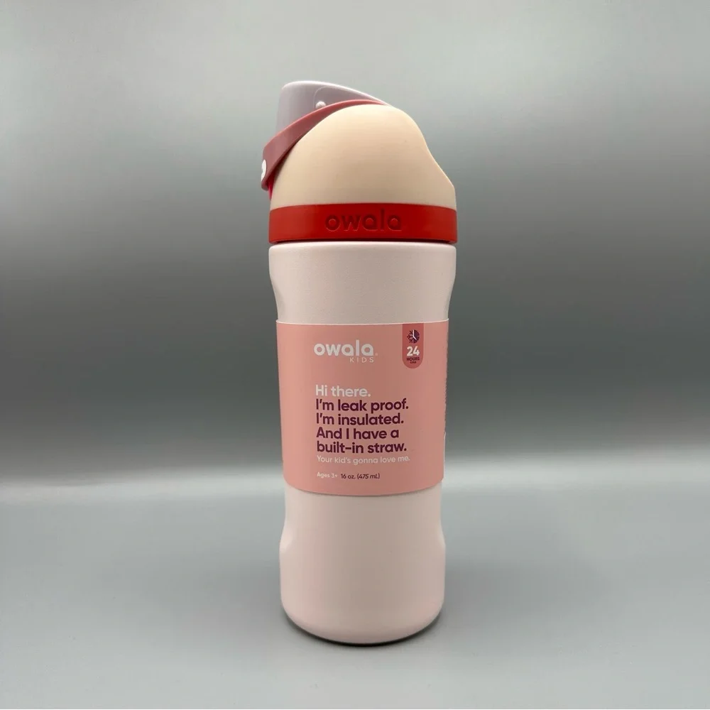 Owala Kids Insulated Water Bottle with Straw 16 oz Pink Red